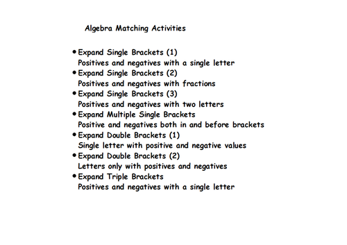 Algebra - Expanding single, double and triple brackets matching activities