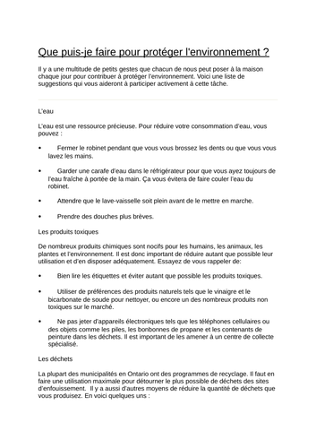 Que puis-je faire pour protéger l'environnement?