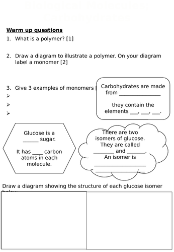 Biological Molecules Carbohydrates Revision
