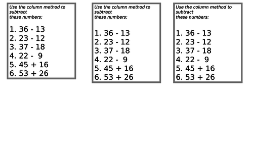 Subtraction Using Column Method - With Reasoning Activities