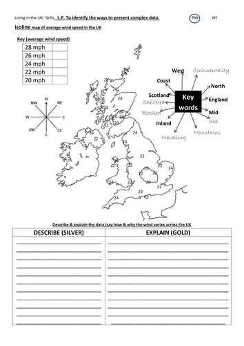 map skills iosoline map creation worksheet weather (AVERAGE WIND) uk AQA OCR edexcel 1-9 gcse ks3