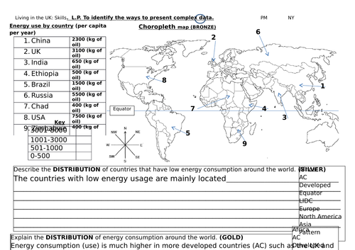 choropleth mapping energy use around the world activity geography skills data statistics 1-9 gcse ks