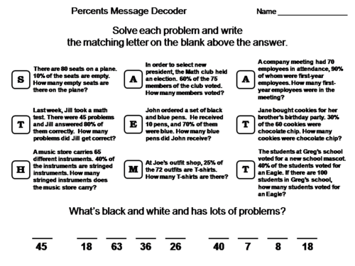 Percents Activity: Math Message Decoder