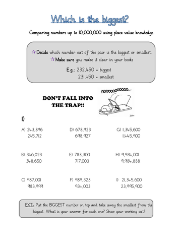 Comparing numbers up to 10,000,000