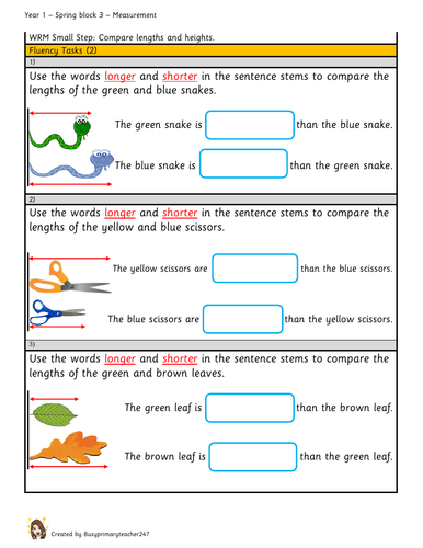 Year 1 - Measurement - Comparing lengths (varied fluency 2)