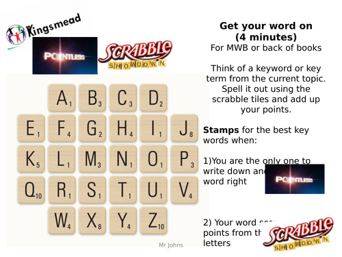A scrabble and pointless game - starter activity