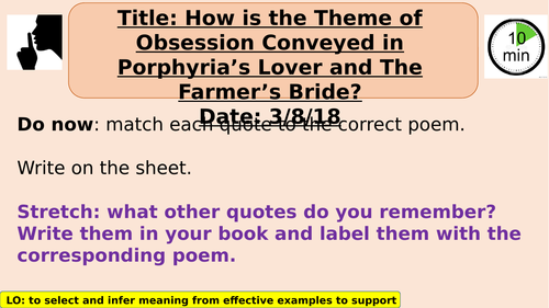 AQA Poetry Comparison Lesson-Porphyria's Lover Vs Farmer's Bride