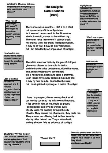 'The Emigrée' Guided Analysis