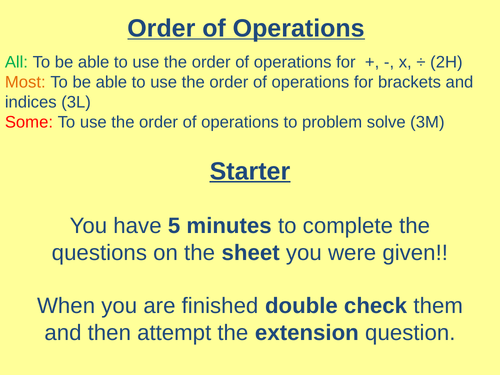 BIDMAS Lesson & Activities