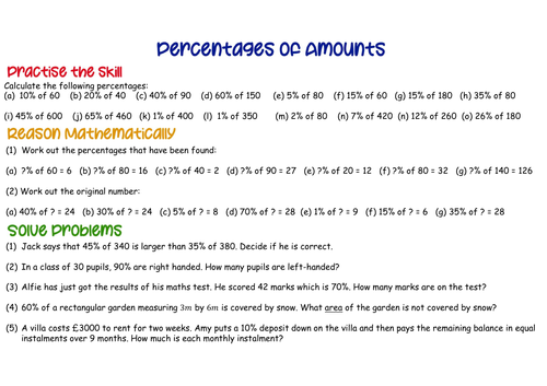 Percentages of amounts (differentiated)