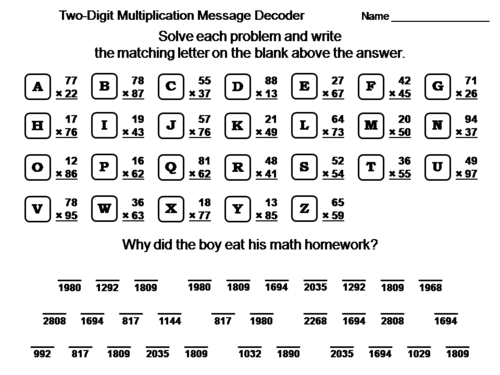 Two-Digit Multiplication Activity: Math Message Decoder