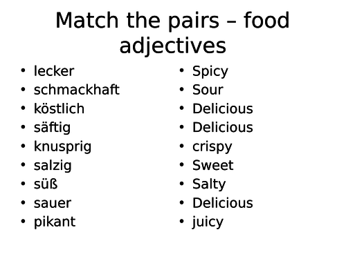 German food adjectives