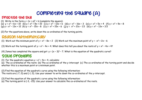 Completing the square (differentiated)