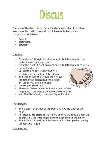 KS3 Athletics Information Sheets