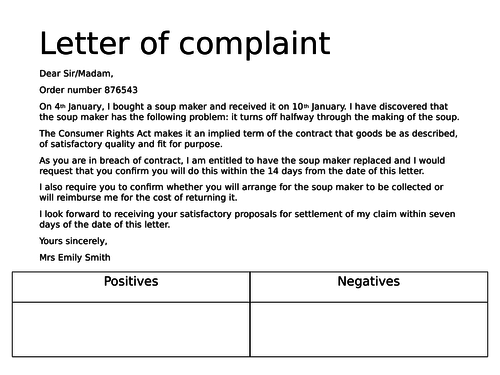 Writing A Formal Letter Of Complaint Non Fiction Structure Teaching Resources