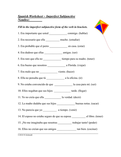 Imperfect Subjunctive Spanish Worksheet - Imperfecto Subjuntivo