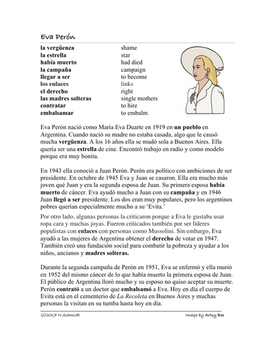 Eva Perón Biografía Spanish Biography Worksheet By - 