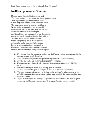 NETTLES POETRY activity worksheet