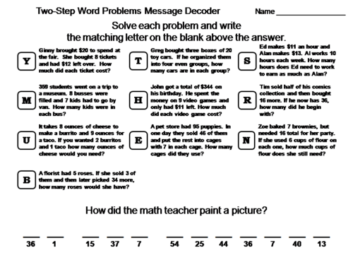 Two-Step Word Problems Activity: Math Message Decoder