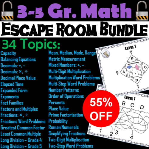 3rd to 5th Grade Math Escape Room Bundle