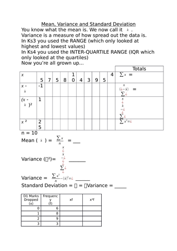 Variance fill in sheet