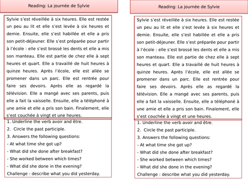 Reading passé composé