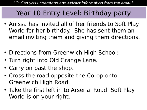 Entry level English resources - birthday party