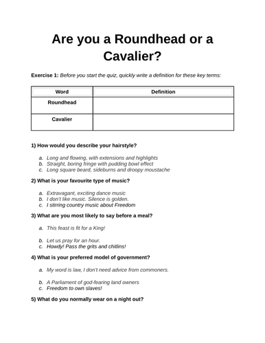Roundhead  or Cavalier Quiz