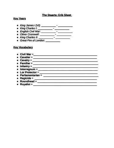 English Civil War Revision Crib sheets