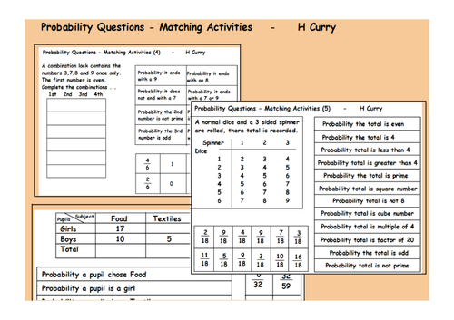 Probability Questions and Matching Activities : 2 way tables, sample space, tree and Venn diagrams
