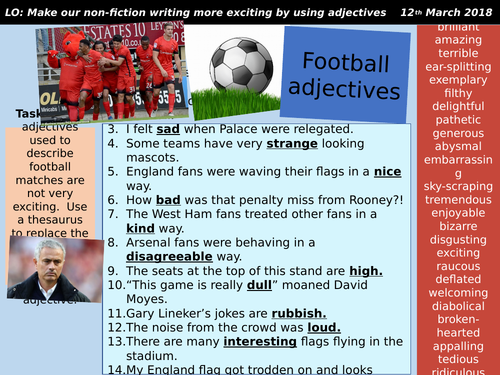 Football adjectives KS2 or KS3 literacy