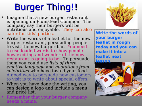 Burger Thing persuasive leaflet
