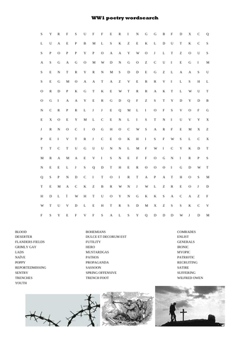 War poetry wordsearch