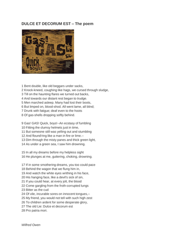 Wilfred Owen Dulce et Decorum Est KS4 or KS5