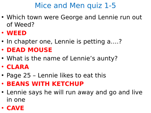 Of Mice And Men Quiz 15 Questions Teaching Resources