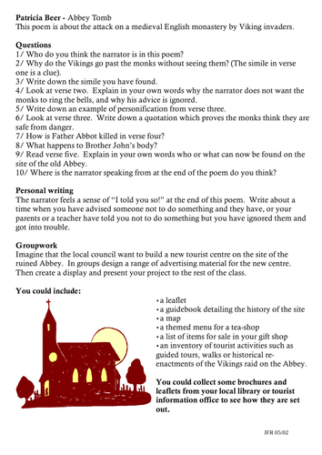 Abbey Tomb Patricia Beer KS3 or KS4