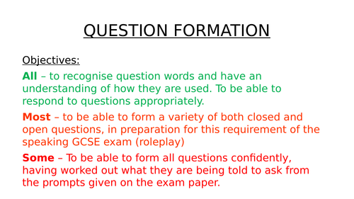 Question Formation Spanish - GCSE speaking preparation