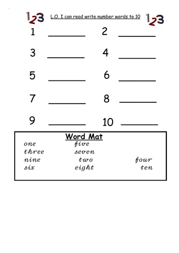 Writing number words , teen numbers,11-20 numbers 1-10 ...