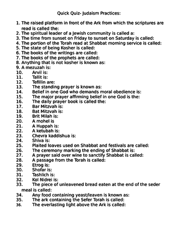 Judaism Practices- Revision PPT Edexcel Spec A