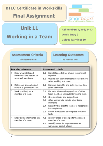BTEC Workskills - UNIT 11 - Working in a Team- Final Assignment/Workbook