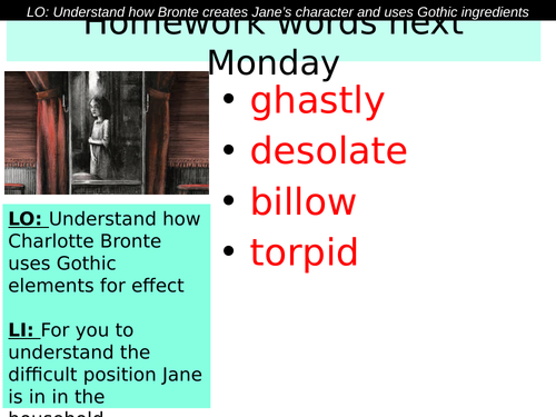 Jane Eyre vocabulary homework KS3