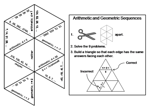 Arithmetic and Geometric Sequences Game: Math Tarsia Puzzle