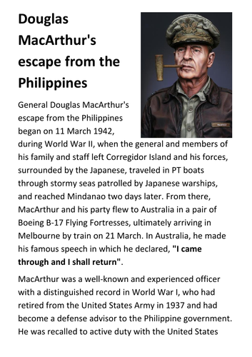 Douglas MacArthur's escape from the Philippines Handout