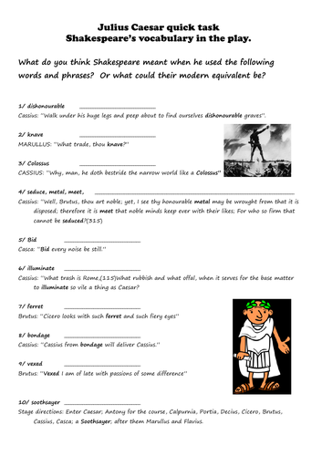 Shakespeare Julius Caesar vocabulary task