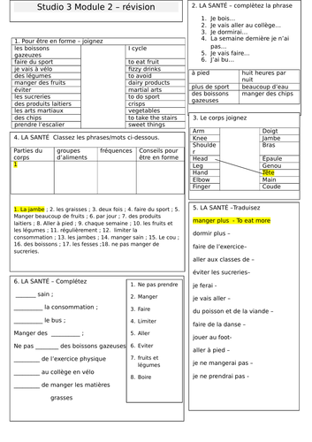 Studio 3 Module 2 Quick revision sheet - Bien dans sa peau