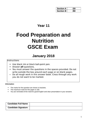 Food Preparation & Nutrition Mock Exam