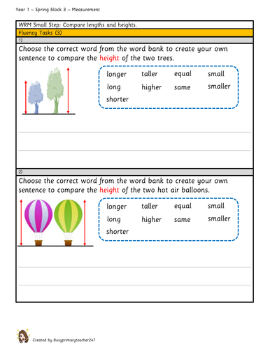 Year 1 comparing length and height  (Varied fluency 3)