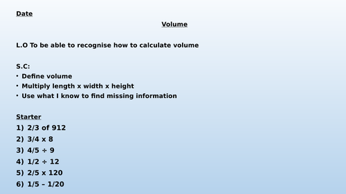Calculating Volume Lesson Year 6