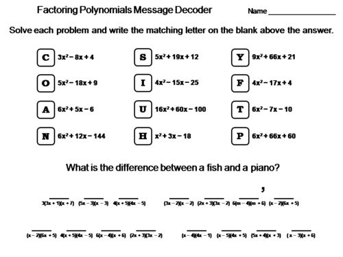 Factoring Polynomials Activity: Math Message Decoder