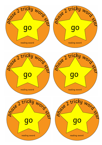 Phase 2 tricky word reading and spelling medals and stickers set